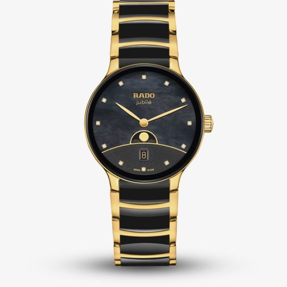 Rado Ladies Centrix Moonphase Black Mother Of Pearl Dial Watch R30233942