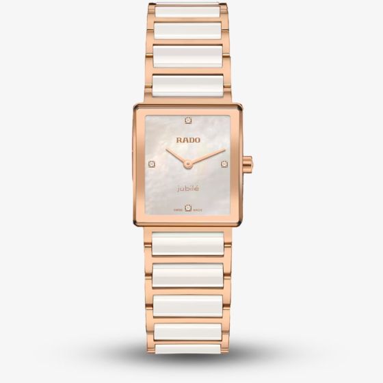 Rado Ladies Integral Diamonds Square White Mother Of Pearl Dial Watch R20251902