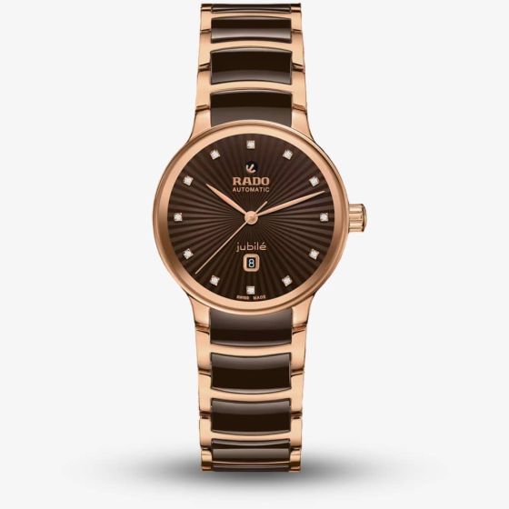 Rado Ladies Centrix Automatic Diamonds Brown Dial Rose Gold Tone Bracelet Watch R30019732
