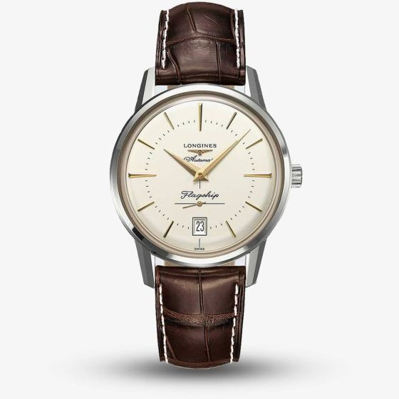 Longines Mens Flagship Heritage Brown Leather Strap Watch L4.795.4.78.2