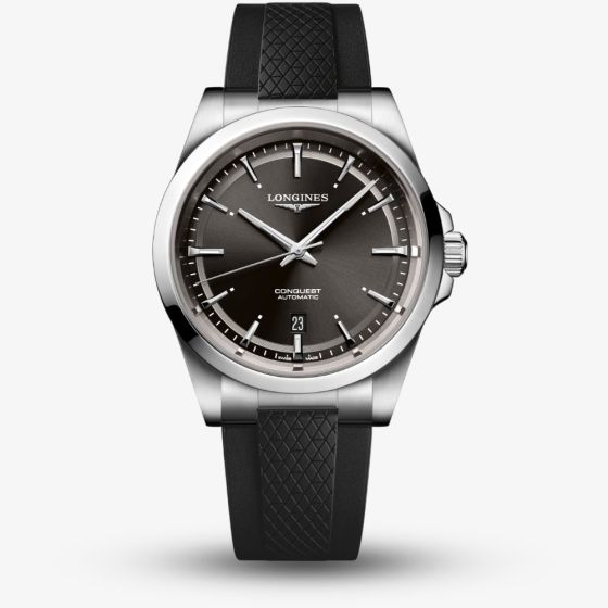 Longines Mens Conquest Black Rubber Strap Watch L3.830.4.52.9