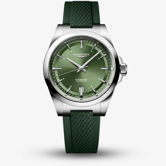 Longines Mens Conquest Green Rubber Strap Watch L3.720.4.02.9