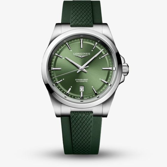 Longines Mens Conquest Dark Green Rubber Strap Watch L3.830.4.02.9
