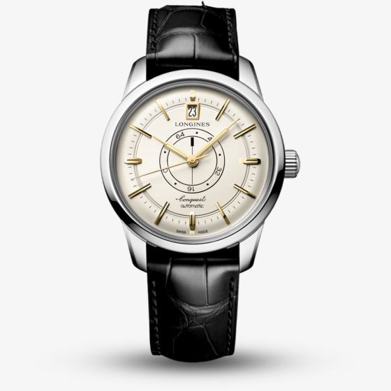 Longines Mens Conquest Heritage Central Power Reserve Black Leather Strap Watch L1.648.4.78.2