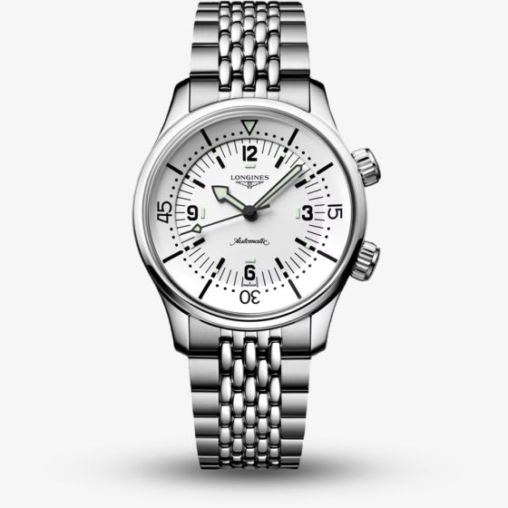 Longines Mens Legend Diver White Dial Stainless Steel Bracelet Watch L3.764.4.16.6