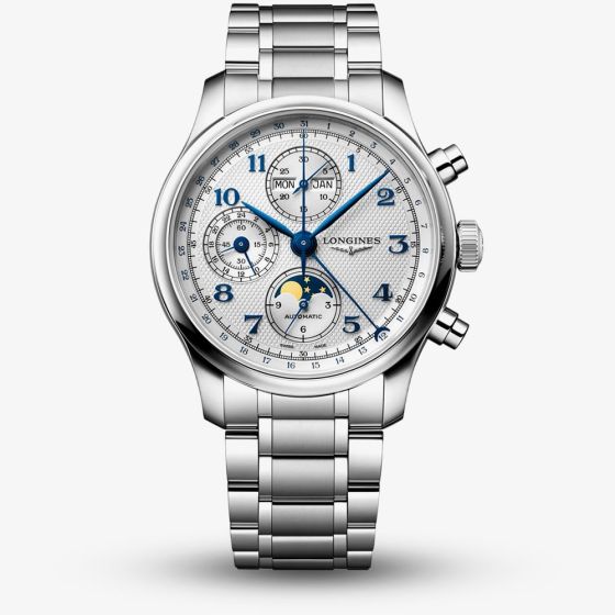 Longines Mens Master Collection Chronograph Moonphase Silver Dial Bracelet Watch L2.962.4.73.6