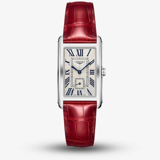 Longines Ladies DolceVita Silver Dial Red Leather Strap Watch L5.755.4.71.5
