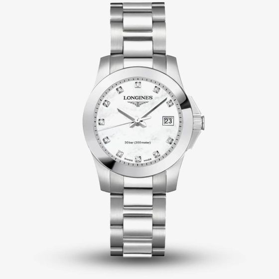Longines Ladies Conquest Mother Of Pearl Diamond Watch L3.376.4.87.6