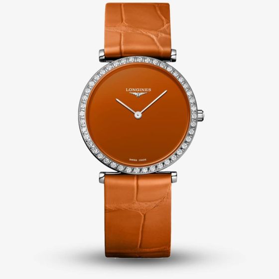 Longines Ladies La Grande Classique Orange Diamond Bezel Watch L4.523.0.92.2