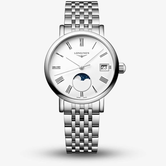 Longines Ladies Elegant Silver & White Moonphase Watch L4.330.4.11.6