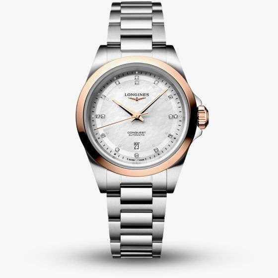 Longines Ladies Conquest Mother Of Pearl Dial Diamond Set Watch L3.320.5.87.6