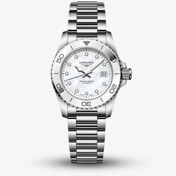 Longines Ladies Hydroconquest White Mother Of Pearl Dial Bracelet Watch L3.369.4.87.6