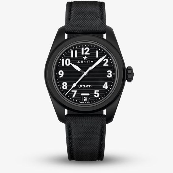 Zenith Mens Pilot Automatic Black Rubber Strap Watch 49.4000.3620/21.I001