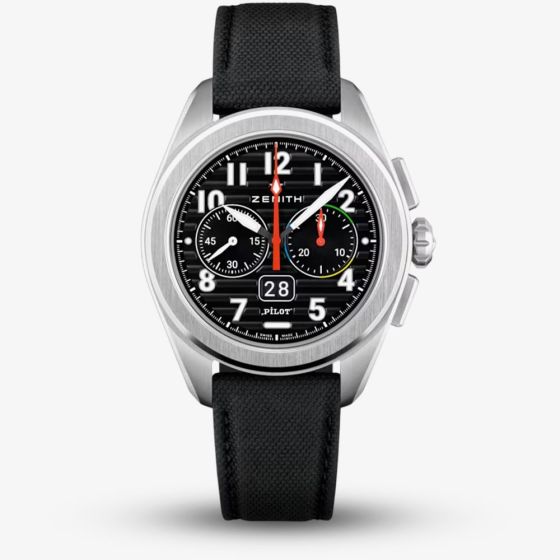 Zenith Mens Pilot Big Date Flyback Black Dial Rubber Strap Watch 03.4000.3652/21.I001