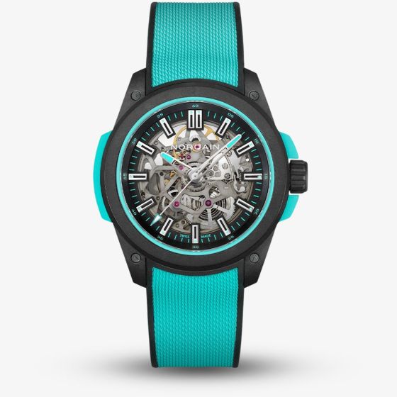 NORQAIN Wild One Skeleton Turquoise Rubber Strap Watch N3000.07Q27.B07.R01