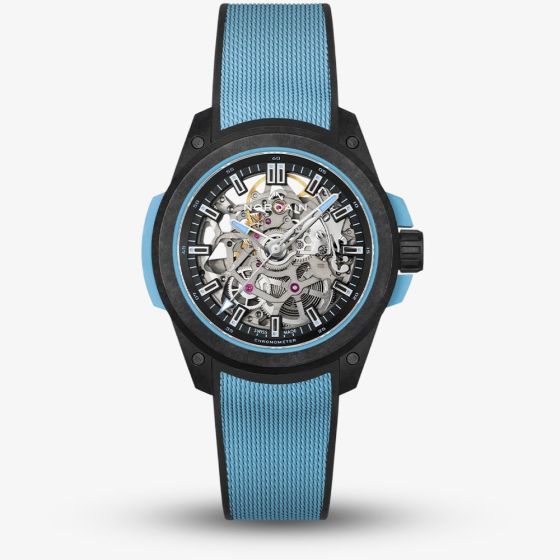 NORQAIN Wild One Skeleton Sky Blue Rubber Strap Watch N3001.07Q02.B02.R01