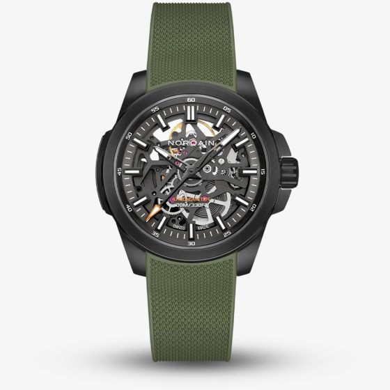 NORQAIN Independence Skeleton Green Rubber Strap Watch N3008.07B01.G01.R01