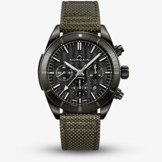 NORQAIN Adventure Chrono Black Dial Khaki Nordura Fabric Strap Watch N1200.19B01.B01.F03