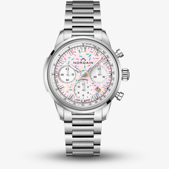 NORQAIN Special Edition Freedom Chrono Enjoy Life Pink "Sprinkles" Silver Bracelet Watch N2201.19S04.K01.S01