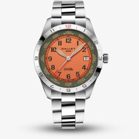 Gallet Mens Flying Officer Orange Dial Bracelet Watch AG1701131O1A1