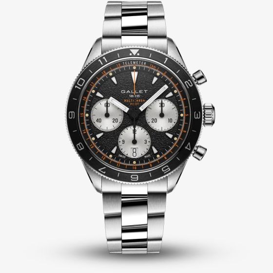 Gallet Mens Multichron Pilot Chronograph Black Dial Bracelet Watch AG2303251B1A1