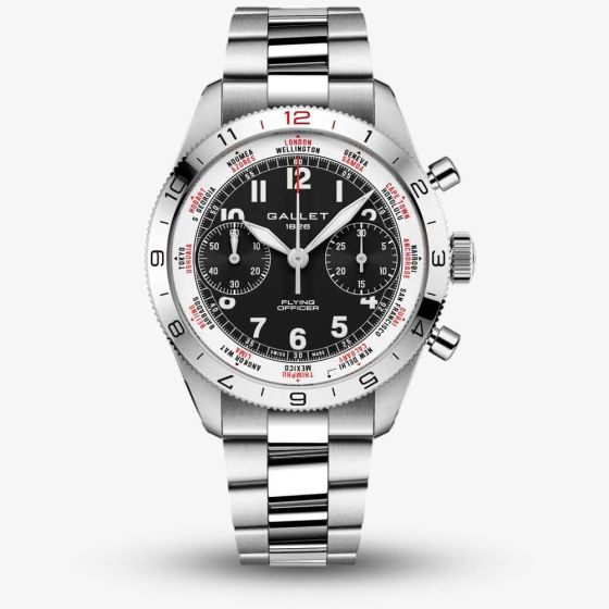 Gallet Mens Flying Officer Black Chronograph Dial Bracelet Watch AG2301131B1A1