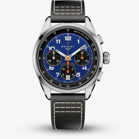 Gallet Mens Multichron Sport Chronograph Blue Dial Leather Strap Watch AG2302101C1X1