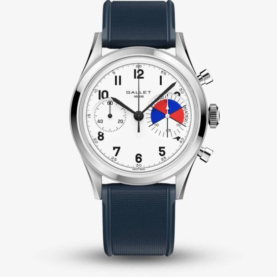 Gallet Mens Classics 'Tribute To Yachting' Big Eye Chronograph White Dial Rubber Strap Watch AG0910121A1S1