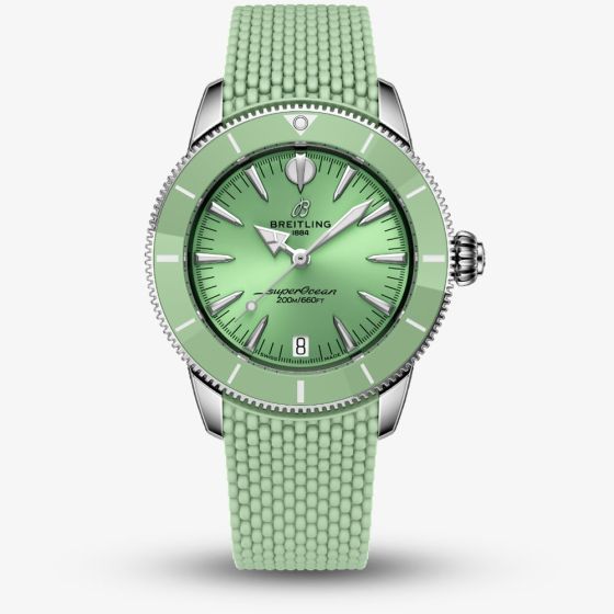 Breitling Mens Superocean Heritage Automatic 36mm Green Rubber Strap Watch A10390361L1S1