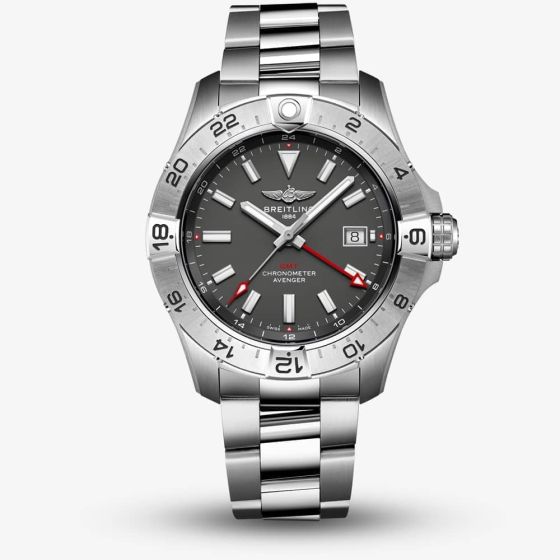 Breitling Mens Avenger Automatic 44 GMT UK Edition Anthracite Dial Bracelet Watch A323203B1B1A1