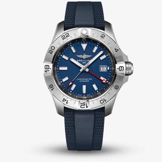Breitling Mens Avenger Automatic 44 GMT UK Edition Blue Dial Rubber Strap Watch A323203B1C1S1
