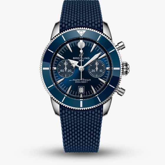 Breitling Mens Superocean Heritage B01 Chronograph 42mm Blue Rubber Strap Watch AB0156161C1S1