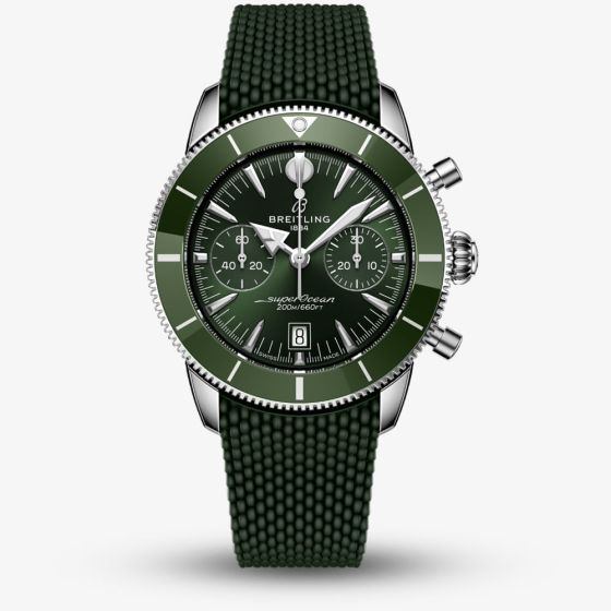 Breitling Mens Superocean Heritage B01 Chronograph 42mm Green Rubber Strap Watch AB0156361L1S1