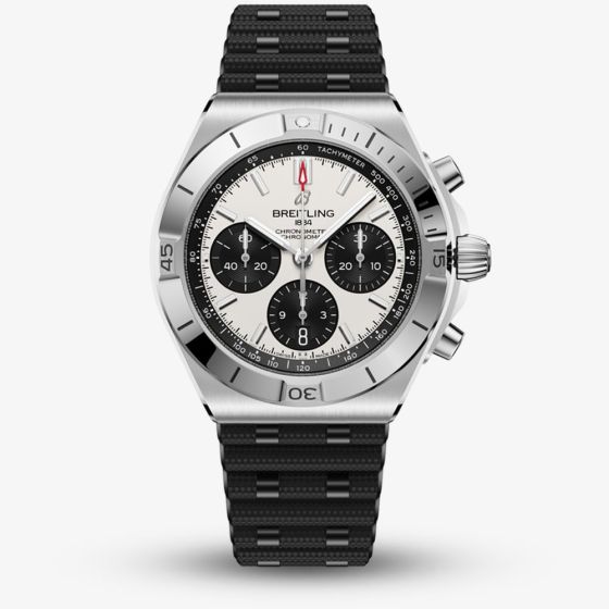 Breitling Mens Chronomat B01 42 White Dial Black Rubber Strap Watch AB0158101A1S1