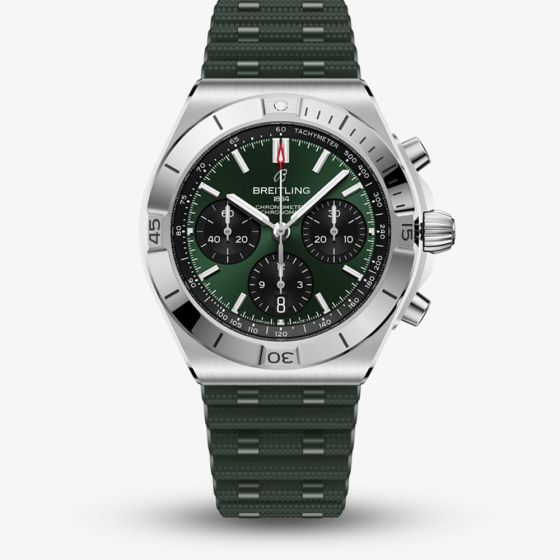 Breitling Mens Chronomat B01 42 Green Dial Rubber Strap Watch AB0158101L1S1