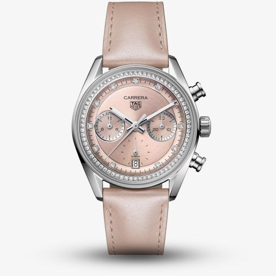 Tag Heuer Ladies Carrera Chronograph Diamond Set Pink Dial Watch CBS2215.FC6568
