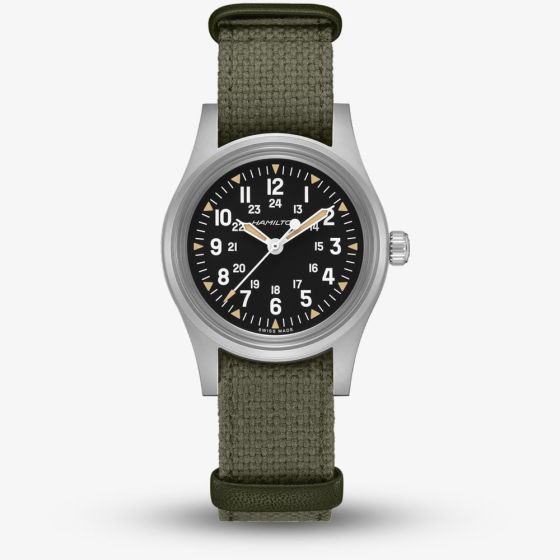 Hamilton Mens Khaki Field Mechanical 36 Green NATO Strap Watch H69399930