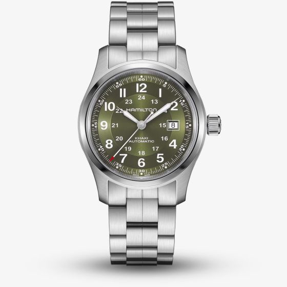 Hamilton Mens Khaki Field Stainless Steel Green Dial Watch H70605160