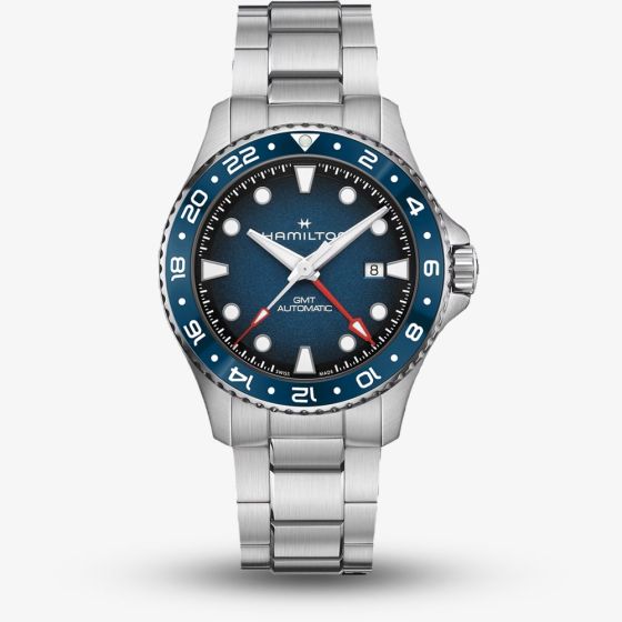 Hamilton Mens Khaki Navy Scuba Automatic GMT Blue Dial Stainless Steel Bracelet Watch H82535140