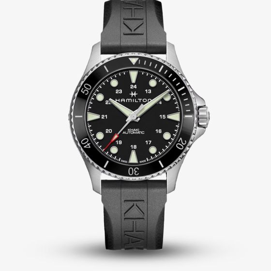 Hamilton Mens Khaki Navy Scuba Black Rubber Strap Watch H82555130