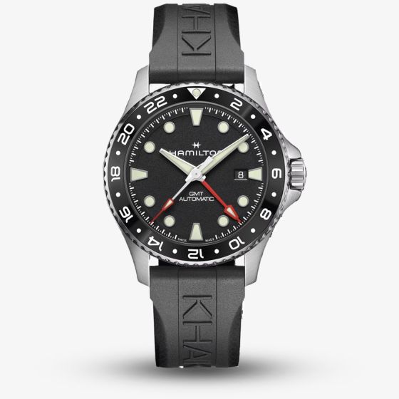Hamilton Mens Khaki Navy Scuba Automatic GMT Black Rubber Strap Watch H82555330
