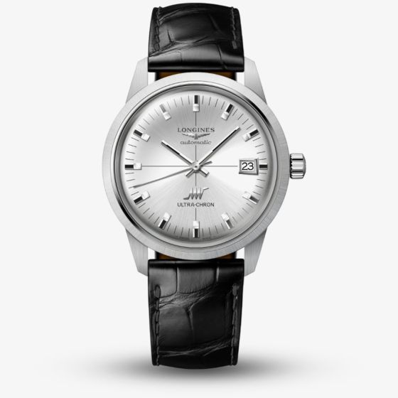 Longines Ultra Chron Classic Automatic Black Leather Strap Watch L2.537.4.72.2