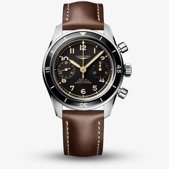 Longines Mens Spirit Pilot Flyback Brown Leather Strap Watch L3.721.4.53.2
