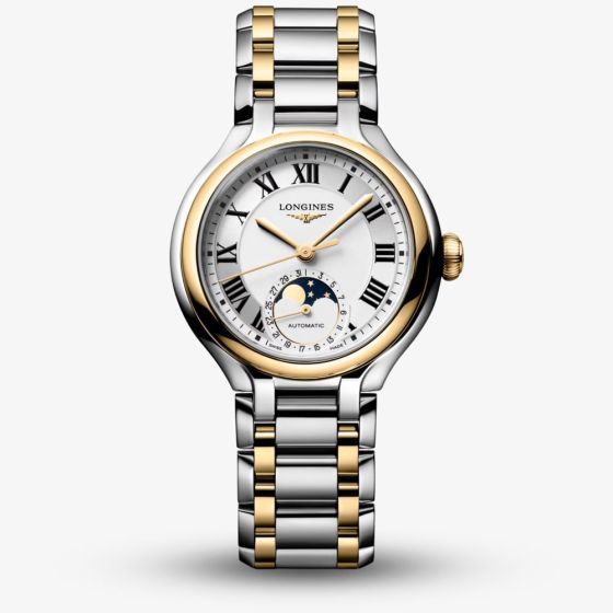 Longines Ladies PrimaLuna Moonphase Two Tone Yellow Gold Watch L8.126.5.79.7