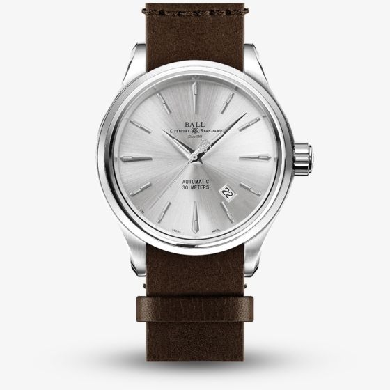 BALL Mens Trainmaster Legend Brown Leather Strap Watch NM9080D-L1J-SL