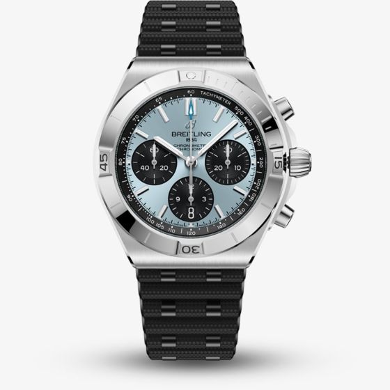 Breitling Mens Chronomat B01 42 Ice Blue Dial Black Rubber Strap Watch PB0158101C1S1