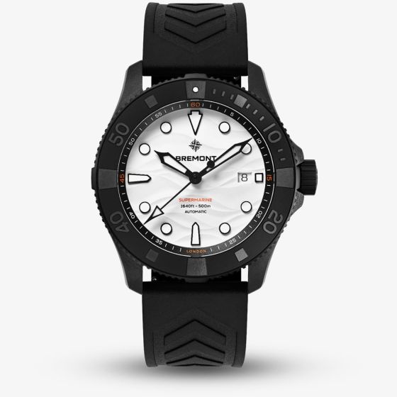 Bremont Mens Limited Edition Supermarine Full Ceramic Polar White Rubber Strap Watch SM43-DT-BKCER-WH-R-S
