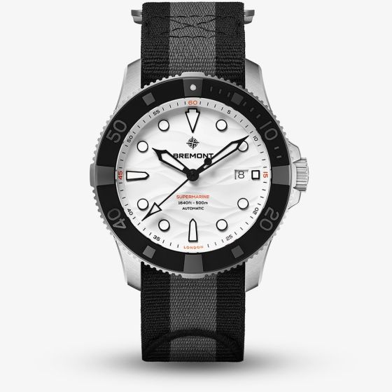 Bremont Mens Supermarine 500m Polar White Dial NATO Strap Watch SM43-DT-SS-WH-N-S