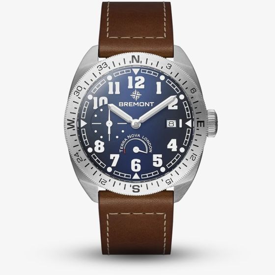 Bremont Mens Terra Nova Brown Leather Strap Watch TN40-PWR-SS-BL-L-S