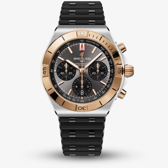 Breitling Mens Chronomat B01 42 Grey Dial Black Rubber Strap Watch UB0158101B1S1